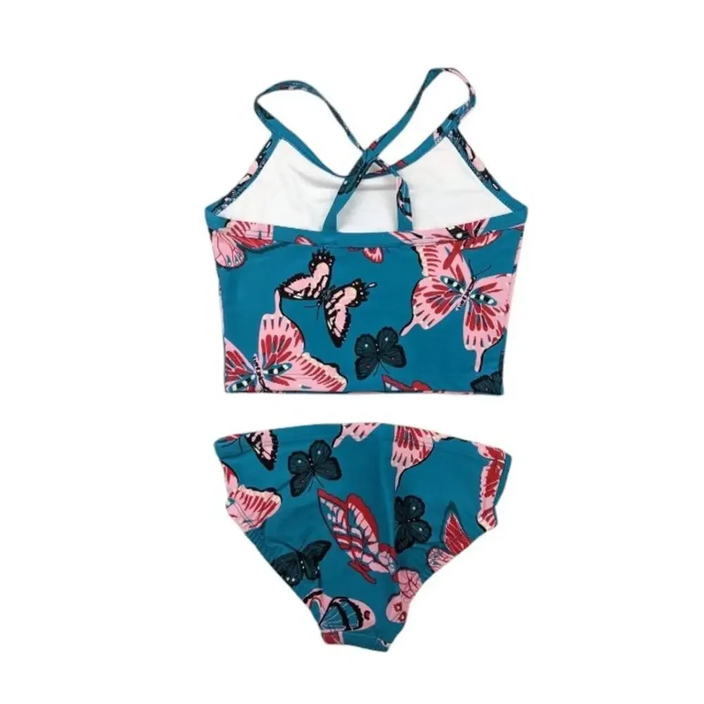 Hanna Andersson Girls Blue Butterfly 2 Piece Tankini Swim Set Size 2T 85 CM